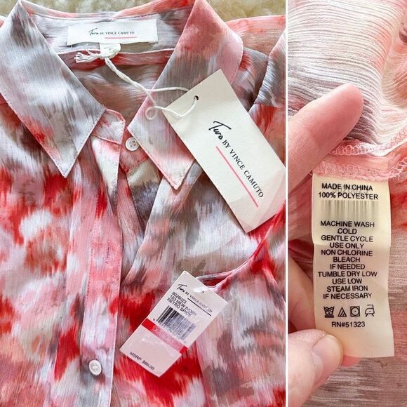 Vince Camuto Boho Printed Sheer Sleeveless Button Down XS NWT - Picture 2 of 2